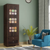 Dotwork Solid Sheesham Wood Single Door Wardrobe (Walnut Finish)